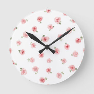 Reloj Redondo Mediano Capullo de rosa rosa acuarela floral vintage rosa 