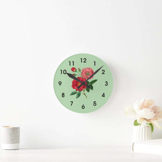 Reloj Redondo Mediano Capullos de Rosa Roja (Hogar)