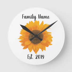 Reloj Redondo Mediano Cara de girasol amarillo brillante clásica