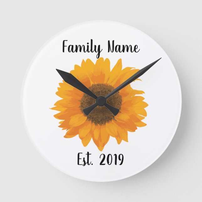 Reloj Redondo Mediano Cara de girasol amarillo brillante clásica (Anverso)