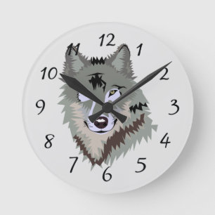 Reloj Redondo Mediano Cara de lobo animada