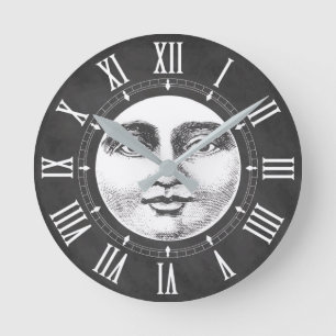 Reloj Redondo Mediano Cara de luna vintage en blanco calcado