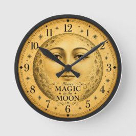 Reloj Redondo Mediano Cara de Luna Vintage Mágico Celestial  