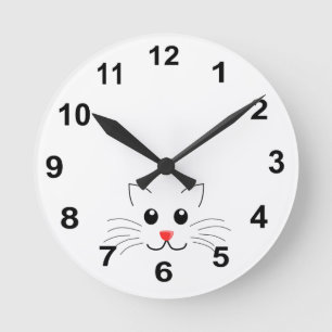 Reloj Redondo Mediano Cara del gato del dibujo del dibujo animado de la