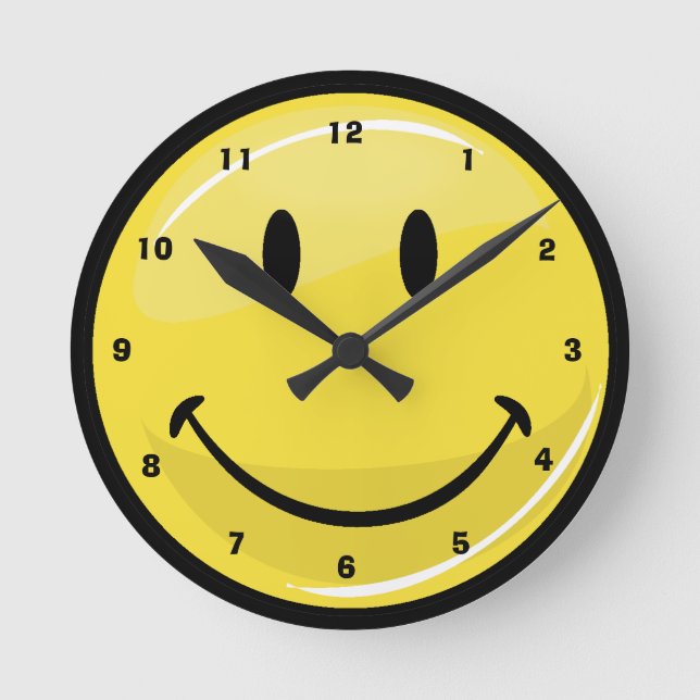 Reloj Redondo Mediano Cara feliz amarilla clásica (Anverso)