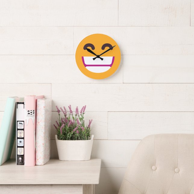 Reloj Redondo Mediano Cara sonriente Ojos mullidos Emoji de colores Pers (Sala de lectura)