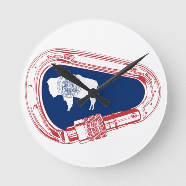 Reloj Redondo Mediano Carabiner de escalada de bandera Wyoming (Anverso)