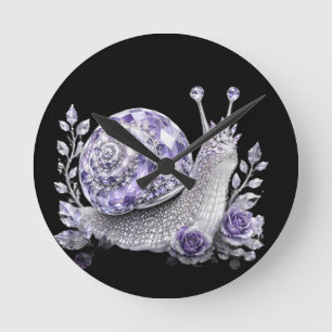 Reloj Redondo Mediano Caracol de cristal morado plateado