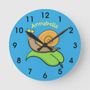 Reloj Redondo Mediano Caracol lindo, feliz en un ilustracion personaliza