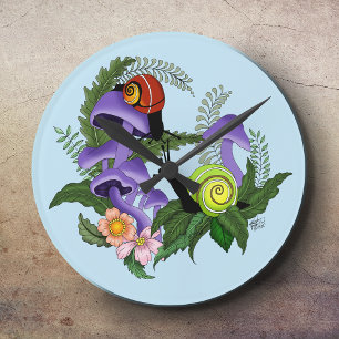 Reloj Redondo Mediano Caracoles Cubanos Hongos Purpura