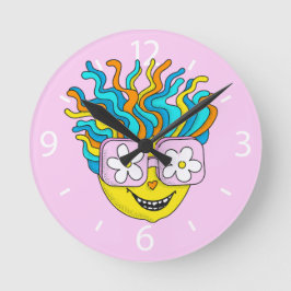 Reloj Redondo Mediano Carácter sonriente divertido con anteojos rosados 
