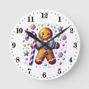 Reloj Redondo Mediano Caramelo de jengibre navideño festivo