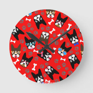 Reloj Redondo Mediano Caras divertidas de mustache de Boston Terrier