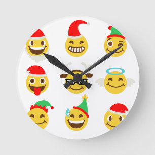 Reloj Redondo Mediano caras felices de emoji navideña