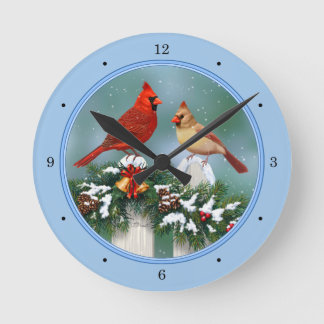 Reloj Redondo Mediano Cardenales festivos y guirnalda de Navidad