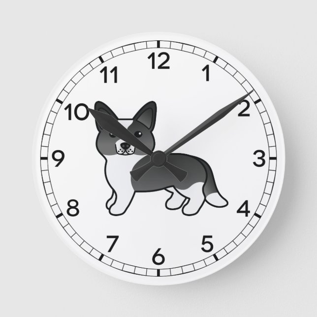 Reloj Redondo Mediano Cardigan Blanco Y Negro Corgi Cartojo Perro (Anverso)