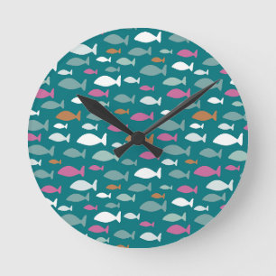 Reloj Redondo Mediano Cardumen de peces verdes