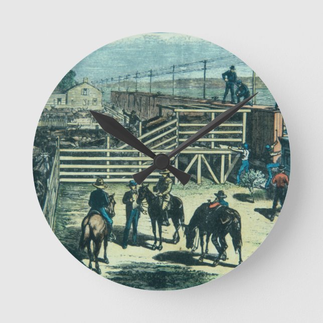 Reloj Redondo Mediano Cargando ganado Texas en un tren en el ferrocarril (Anverso)