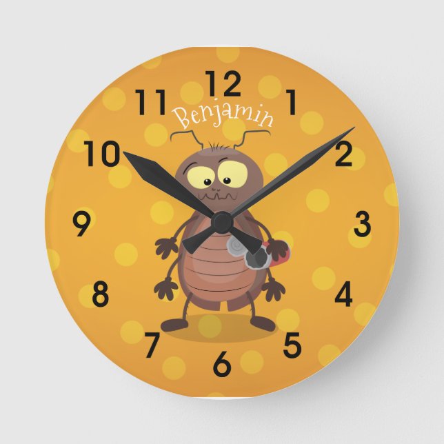 Reloj Redondo Mediano Caricatura divertida de una cucaracha linda (Anverso)