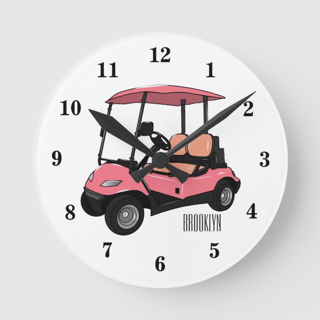 Reloj Redondo Mediano Carro de golf / ilustracion personalizado de coche (Anverso)