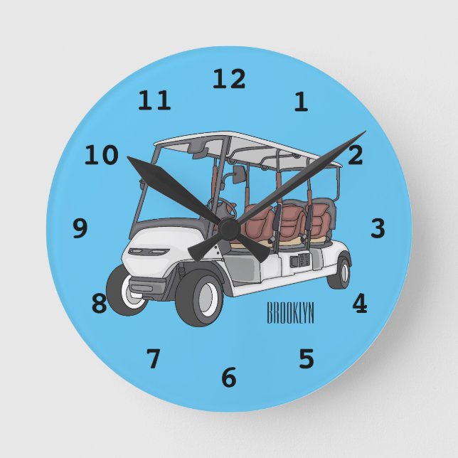 Reloj Redondo Mediano Carro de golf / ilustracion personalizado de coche (Anverso)