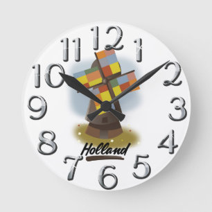 Reloj Redondo Mediano Cartel de viaje del molino de viento de Holanda