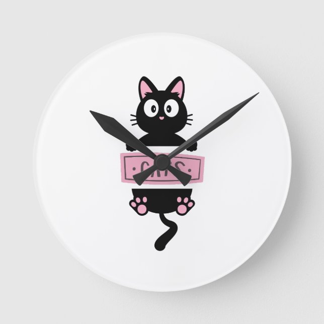 Reloj Redondo Mediano Cartoon cat design clock  (Anverso)