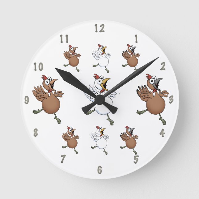 Reloj Redondo Mediano Cartoon chickens wall clock (Anverso)