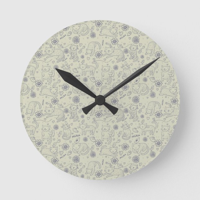 Reloj Redondo Mediano Cartoon pattern with funny cats (Anverso)