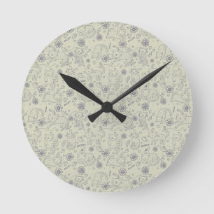 Reloj Redondo Mediano Cartoon pattern with funny cats