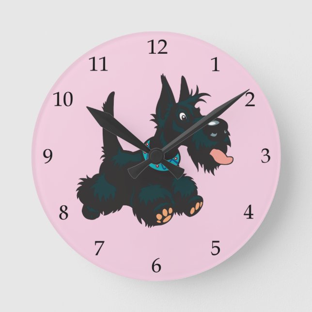 Reloj Redondo Mediano Cartoon scottish terrier (Anverso)