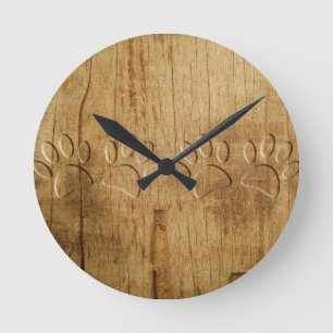 Reloj Redondo Mediano Carved Wood Dog Paw Print