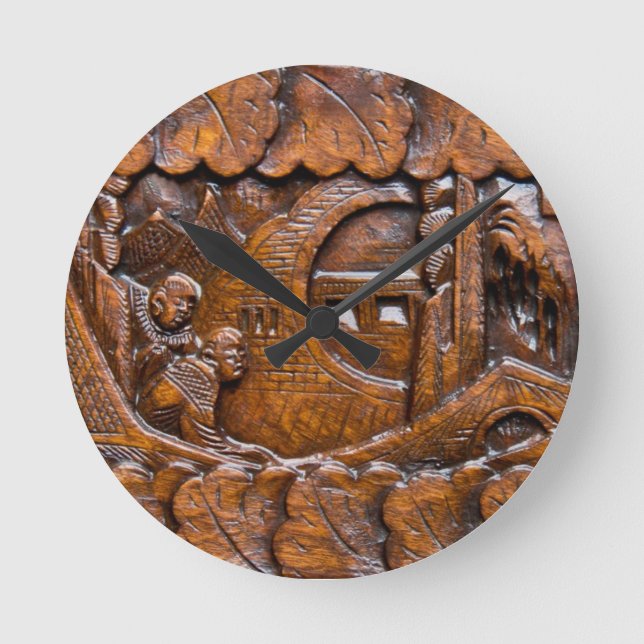 Reloj Redondo Mediano Carved wooden oriental look (Anverso)
