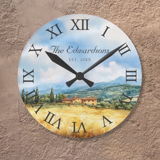 Reloj Redondo Mediano Casa de campo tradicional toscana mediterránea (Tuscan Mediterranean Traditional Farmhouse Round Clock)