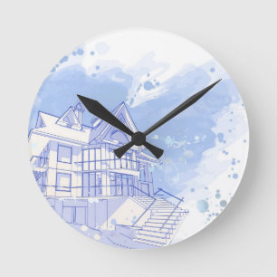 Reloj Redondo Mediano casa: drenaje de la acuarela