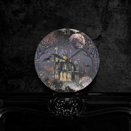 Reloj Redondo Mediano Casa embrujada | Árbol y murciélagos de luna llena