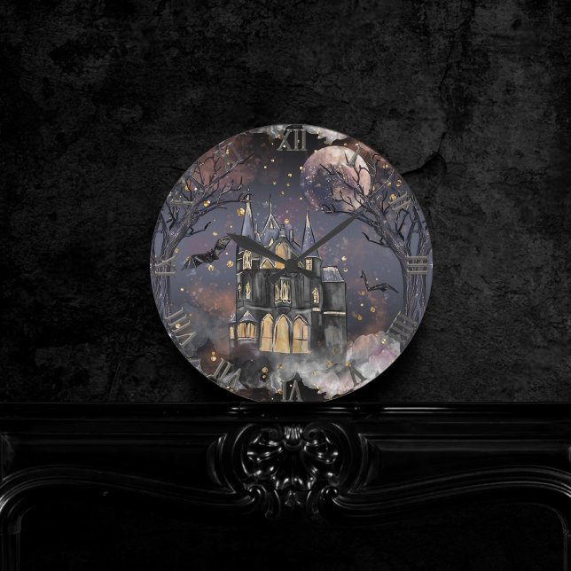 Reloj Redondo Mediano Casa embrujada | Árbol y murciélagos de luna llena (Subido por el creador)