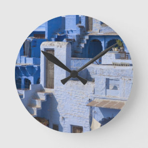 Reloj Redondo Mediano Casa tradicional pintada de azul, Jodphur