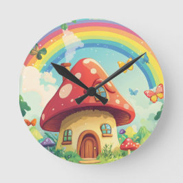 Reloj Redondo Mediano Casas de hongos y arco iris 10