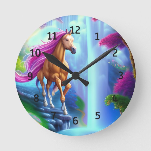 Reloj Redondo Mediano Cascada de caballos de hadas mágicas (Anverso)