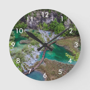 Reloj Redondo Mediano Cascada de cascada del parque de lagos Plitvice