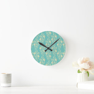 Reloj Redondo Mediano Cascading gold flowers on teal