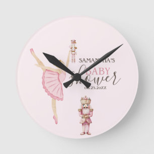 Reloj Redondo Mediano Cascanueces Bailarina Acuarela Rosa Baby Shower