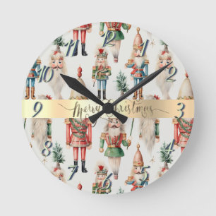 Reloj Redondo Mediano Cascanueces Navideño Feliz Navidad