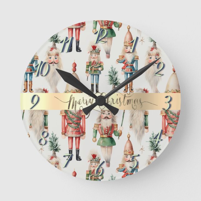 Reloj Redondo Mediano Cascanueces Navideño Feliz Navidad (Anverso)