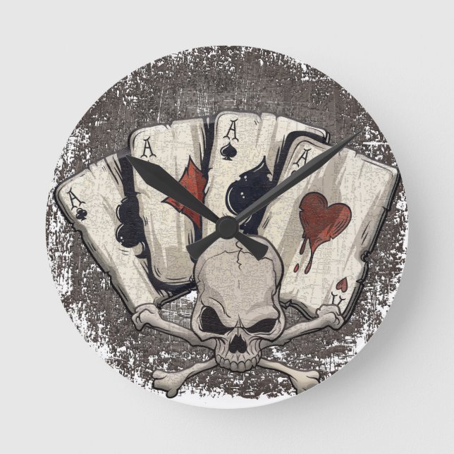 Reloj Redondo Mediano Casino del cráneo de los naipes del as de Wellcoda (Anverso)