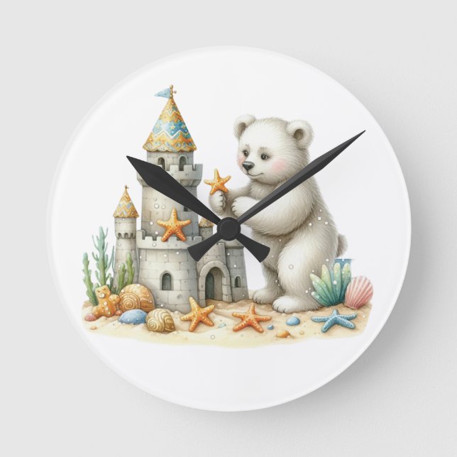Reloj Redondo Mediano Castillos de arena y osos de peluche (Anverso)