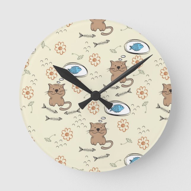 Reloj Redondo Mediano cat and fish pattern (Anverso)