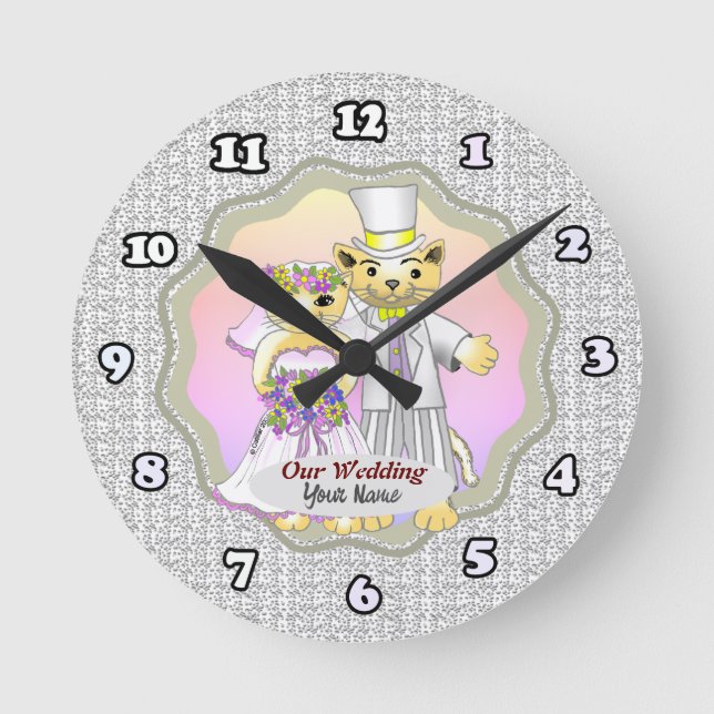 Reloj Redondo Mediano Cat Bride y Groom Boda (Anverso)