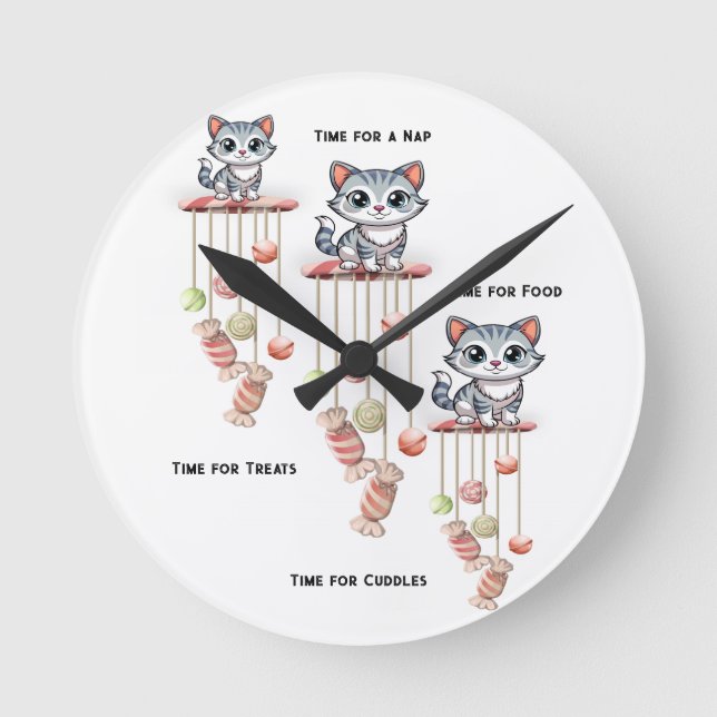 Reloj Redondo Mediano Cat Kitten Meow Clock (Anverso)